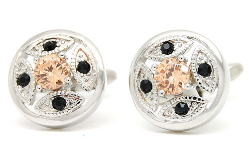 Romance Black Crystal Yellow Zircon Diamond Cufflinks