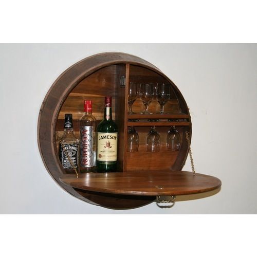 Wooden Barrel Head Bottle Storage