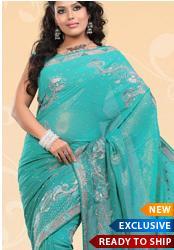 Serene Teal Floral Saree