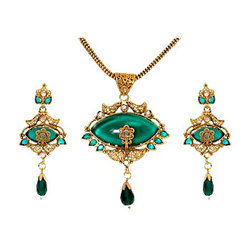 Polki Pendant Sets - Metal Frame with Colored Crystals | Traditional Designs for All Age Groups, Durable and Compatible