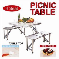 Folding Aluminium Picnic Table - Lightweight Half Steel and Half Aluminium Structure | Corrosion Resistant, Durable with Free Large Picnic Umbrella