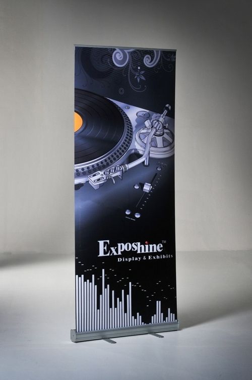 Roll Up Banner Stands - Aluminum, 85x200cm | Silver & Black Finish, Lightweight Design