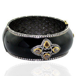 Gold and Silver Base Enamel Bangle