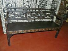 Antique Cart Wooden Bench with Brass and Iron