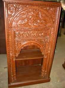 Antique Furniture Peacock Carved Wooden Bookcase