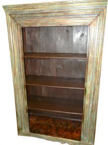 India Rustic Carved Bookcase Wooden Bookshelf