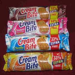 Cream Bite Biscuits - 100GMS x 12PKTS x 2BAGS, Flavours: Chocolate, Orange, Mango, Pineapple, Vanilla