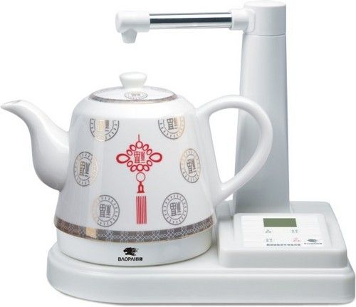 Ceramic Electric Kettle - High Quality Porcelain, Stainless Steel Heating Element, 360-Degree Rotational Base, Automatic Power Off Feature, Includes Glass Tea Pot and Washable Filter