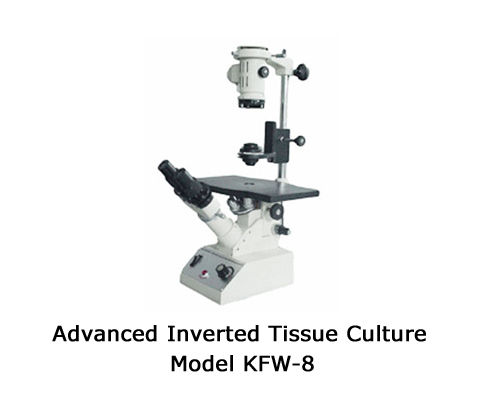 Inverted Tissue Culture Microscope - Quadruple Revolving Nosepiece, Radical Binocular Head with Coated Prisms, Large Specimen Stage with Extension Plates, Built-in Koehler Illumination System with 6V 20 Watt Halogen Bulb, Imported Phase Contrast Equipment