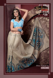 Designer Silver Cotton Saree