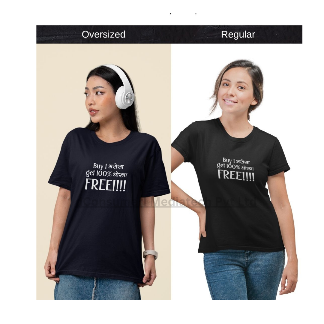 Buy 1 Bharosa Get 100 Percent Dhoka Printed T Shirts