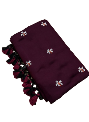 Shiuli Flower Embroidery Saree - Color: Burgundy
