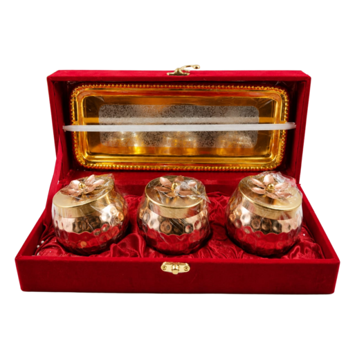 Metal Gifting Jar Set Of 3 With Velvet Box - Color: Golden & Silver
