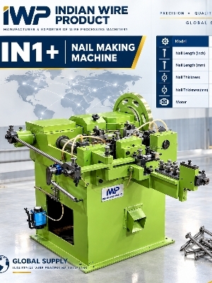 Wire Nail Making Machine - Steel Wire Material 4x4x5 Foot Size Green Color 3 HP Power 350 Nails/Min Capacity 1 Year Warranty