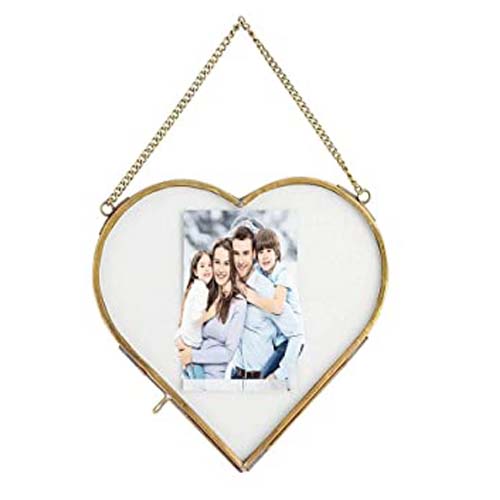 Wall Hanging Heart Shape Glass Photo Frame - Brass & Glass, Sizes: 4x4-10x10 Inches, Color: Elegant Gold, Thickness: 0.25 Inch, Stylish & Durable Design