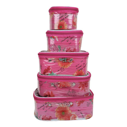 Floral Printed Pink Vanity Box - Set of 5 Pcs