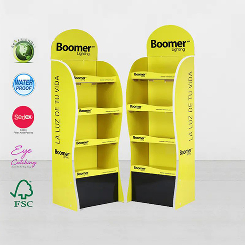 Printed Logo Cardboard Floor Display Rack For Led Light Bulb