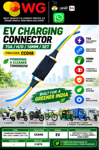 16Mm 75A Ev Heavy Duty Charging Connector Set - Color: Black