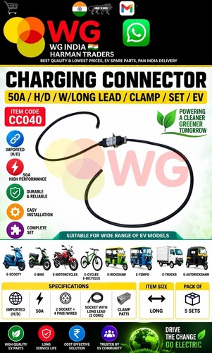 50a H/d W/long Lead Clamp Ev Charging Connector Set - Color: Black
