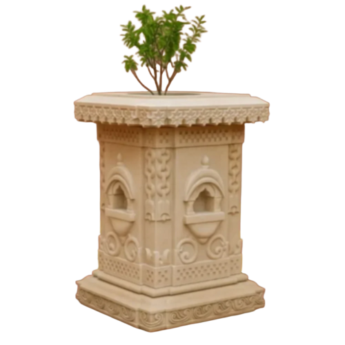 Sandstone Tulsi Stand Pot - Color: Brown