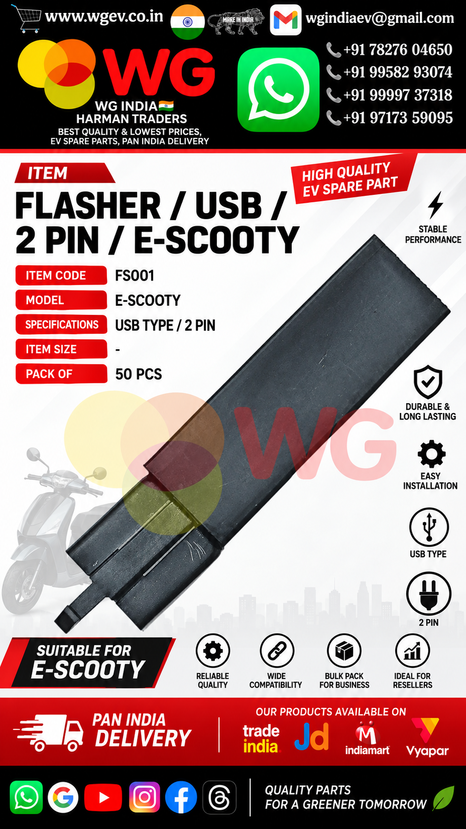E-Scooty Usb 2 Pin Flasher - Color: Black