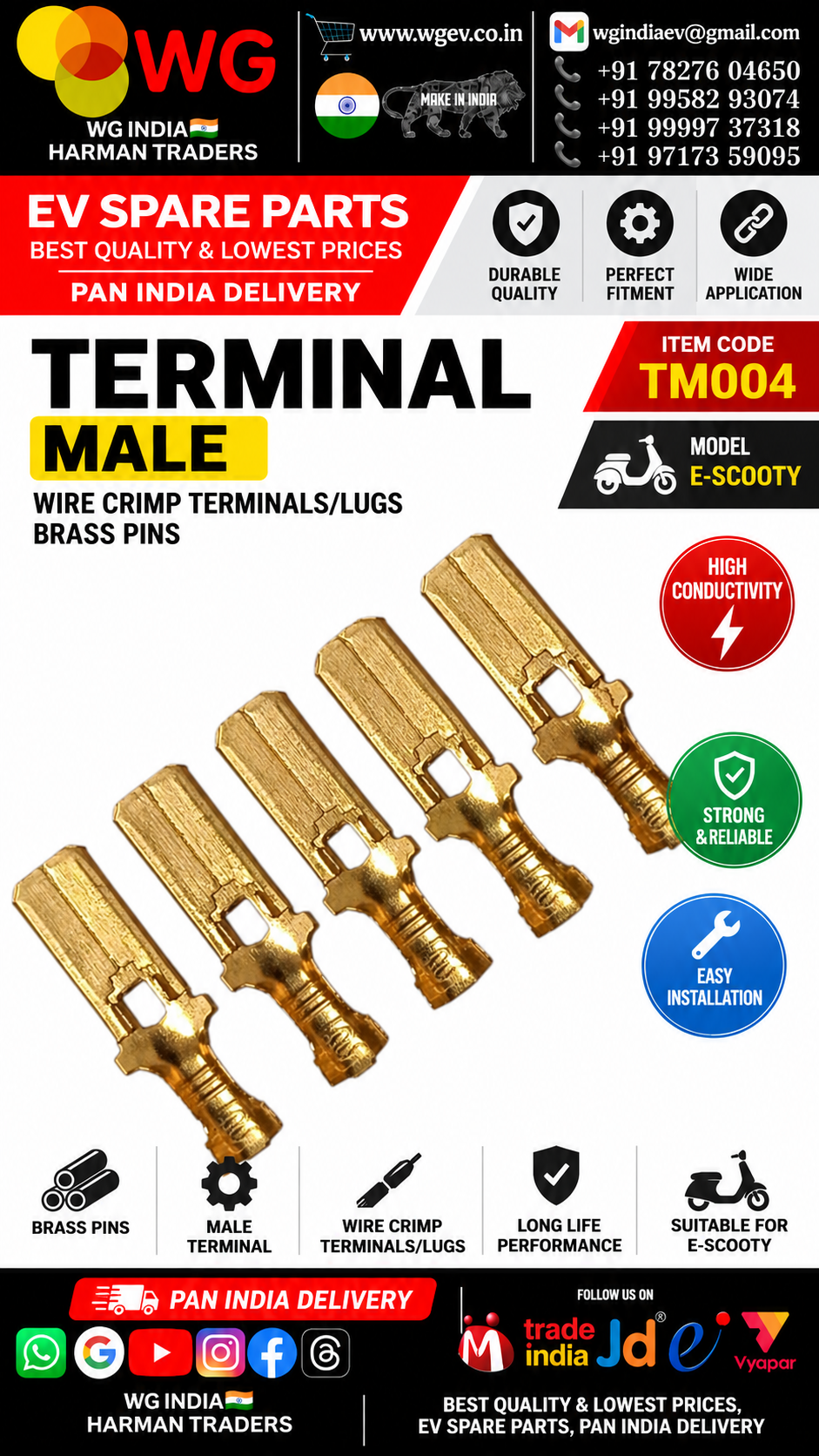 E Scooty Male Brass Terminal - Color: Golden