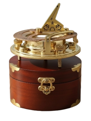 Brass Compass Wooden Box - Color: Golden Touch