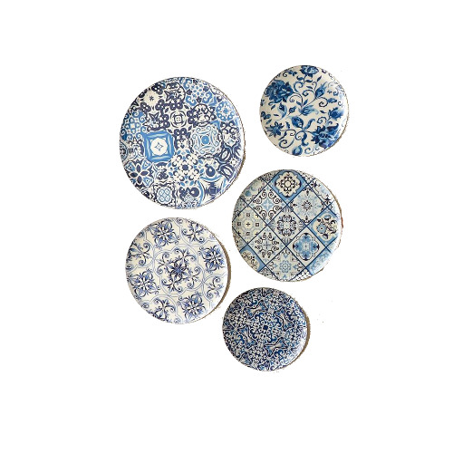 Ritualistic Portuguese Madhubani Wall Plates For Home Decoration Set Of 3 - Color: Blue