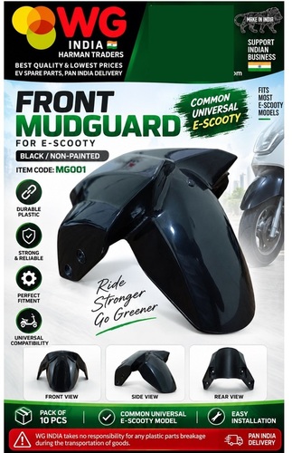 Black Non Paint E-Scooty Front Mudguard - Finish: Polished
