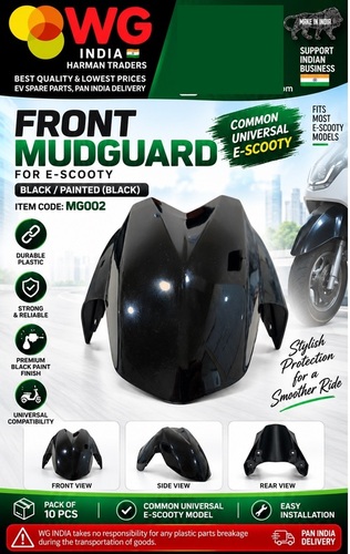 Front Mudguard / Black / Paint (Black) / E-Scooty - Durable Plastic, Standard Size, Black, Corrosion Resistant, Polished Finish, Universal Fit
