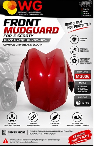 Black Paint Red E-Scooty Front Mudguard - Finish: Polished