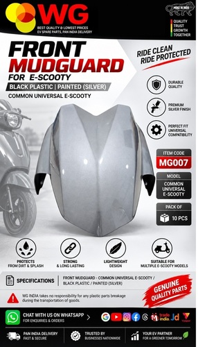 Black Paint Silver E-Scooty Front Mudguard - Finish: Polished