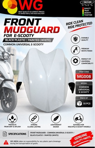 Black Paint White E-Scooty Front Mudguard - Finish: Polished