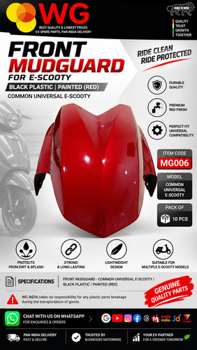 Red Paint E-Scooty Front Mudguard - Finish: Polished