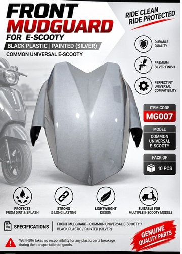 Front Mudguard / White / Paint (silver) - Plastic, Standard Size, Gray, Corrosion Resistant, Polished Finish, Universal Fit