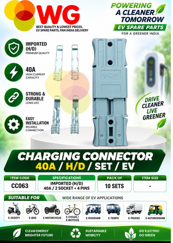 CHARGING CONNECTOR / 40A / H/D / SET / EV - Imported Heavy-Duty, 40A, 2 Socket + 4 Pins, Weather-Resistant, Fast Charging