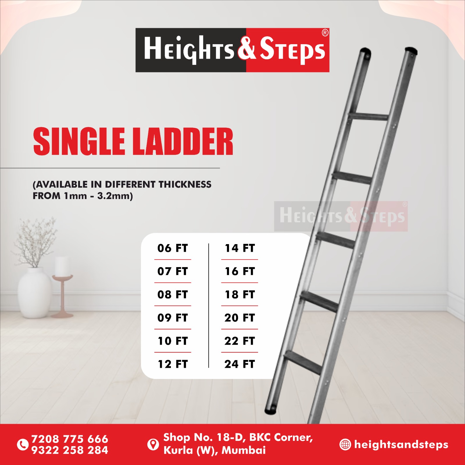 Wall Reclining Ladder - High Grade Material, Single Ladder Design for Optimal Space Efficiency