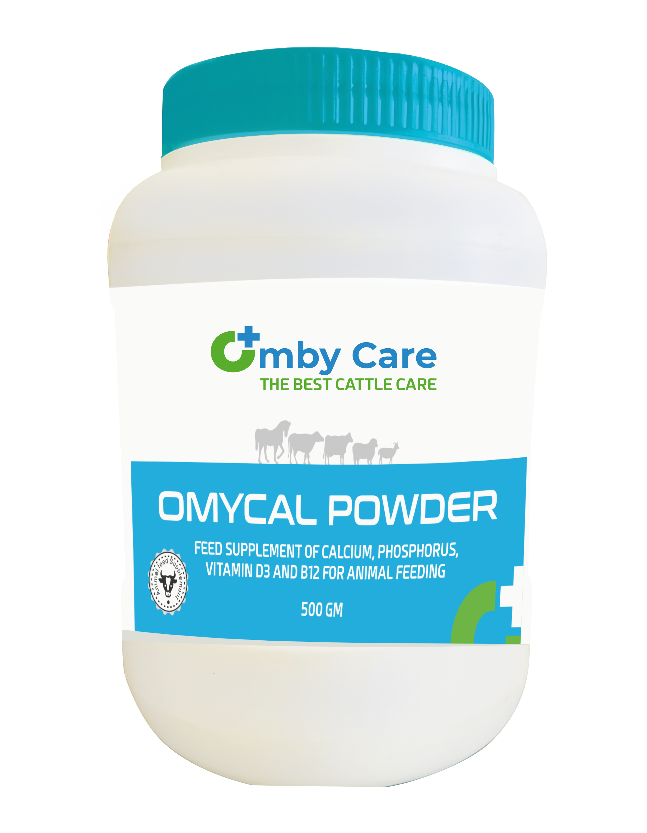 Omycal Veterinary Powder 500 Gm - Liquid Calcium Supplement, Grass Flavour, Improves Milk Yield & Metabolism, Contains Calcium, Phosphorus, Vitamin D3 & B12