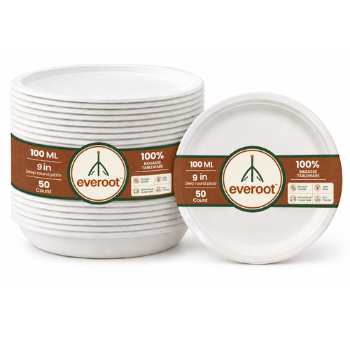 Everoot Disposable 9 Inch Round Bagasse Plate Pack of 25