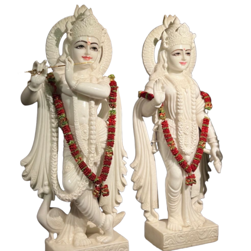 White Marble Designer Radha Krishna Statue