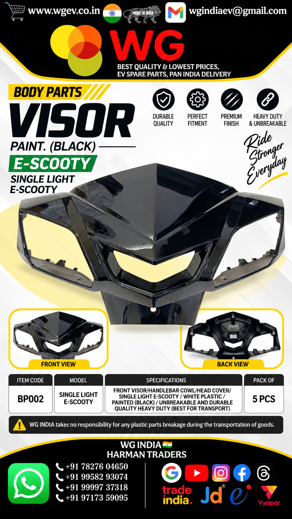 E-Scooty Front Visor - Color: Black