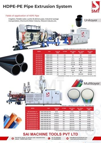 Automatic Hdpe Pipe Plant Machinery With Maximu Output Of 100Kg/Hr To 1200Kg/Hr