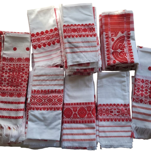 Assamese Cotton Gamchha - 100% Cotton, Rectangle, White | Traditional Assamese Design, Soft Comfortable Texture, Lightweight, Durable Woven Quality