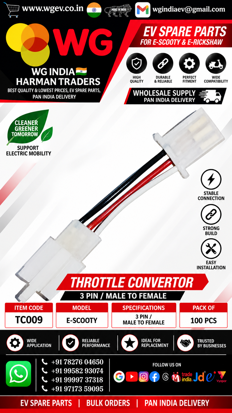 E-scooty Parts 3-pin Throttle Converter - Color: Multicolor