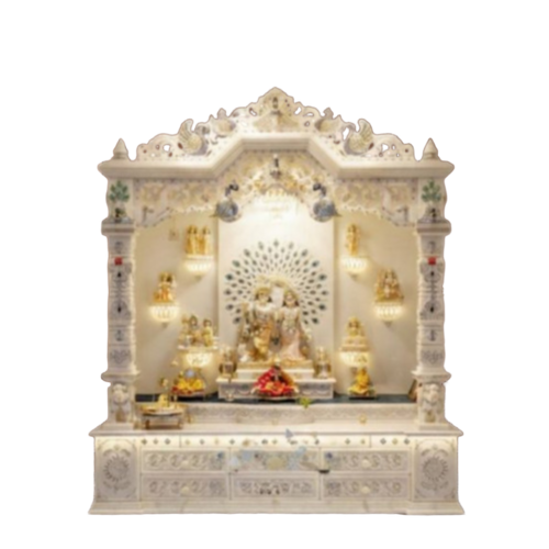 White Makrana Marble Home Temple - Dimensions: 7 Foot (Ft)