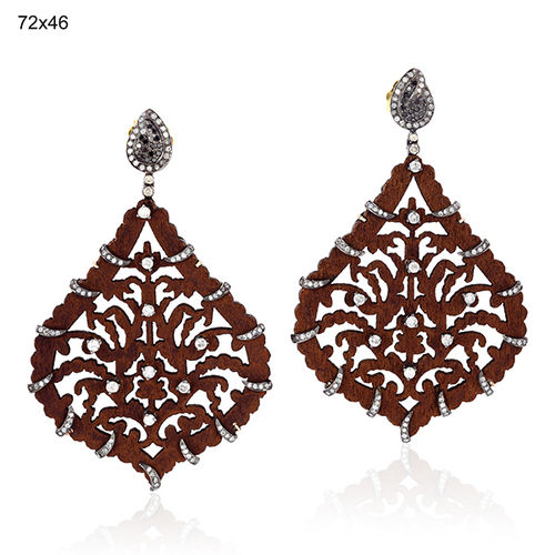 Carving Gemstone Designer Diamond Wedding Dangle Gold Earrings