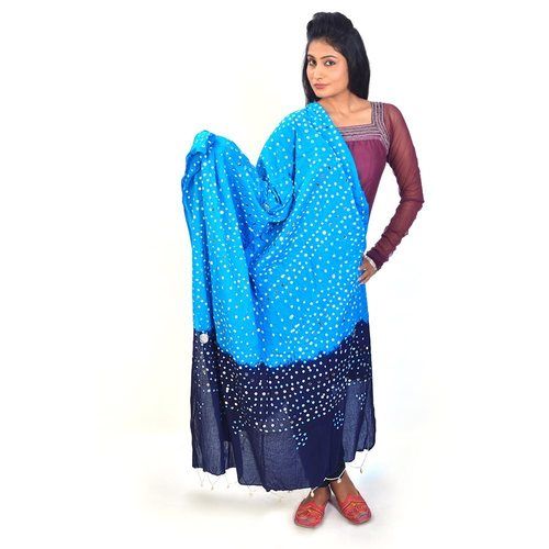 Blue Turquoise Tie And Dye Shell Work Cotton Dupatta