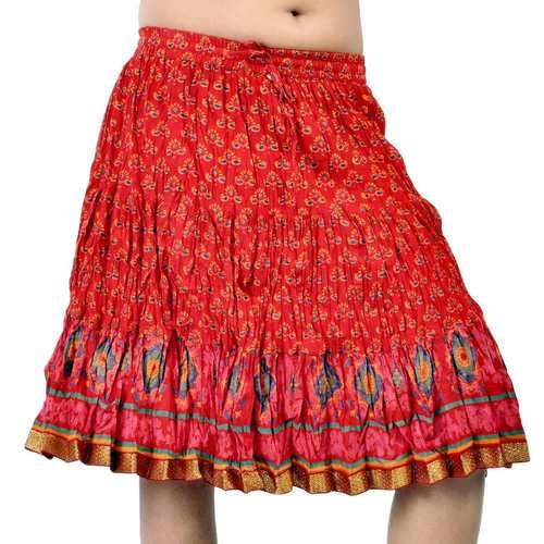 Printed Rajasthani Design Pure Cotton Red Short Skirt