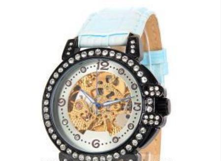 Blue Pu Belt With Pin Buckle Automatic Watch