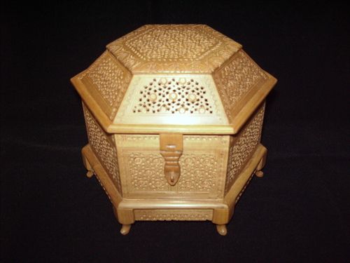 Wooden Handicraft Hexagonal Jali Box